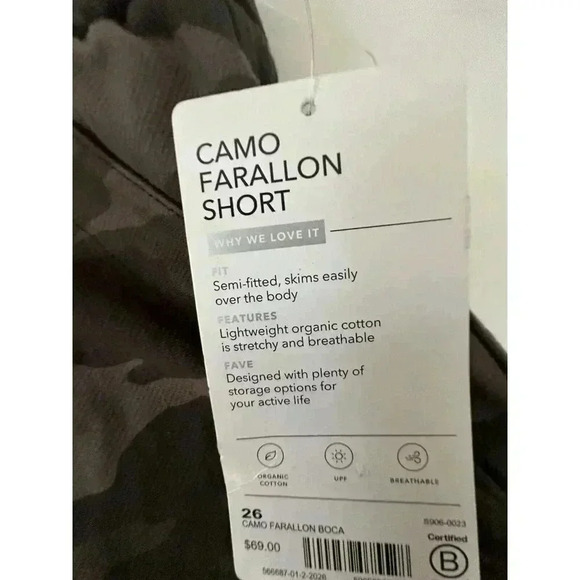 Athleta Black Olive Camo Farallon Elastic Waist Pockets Shorts Size 26 NEW - Picture 4 of 7
